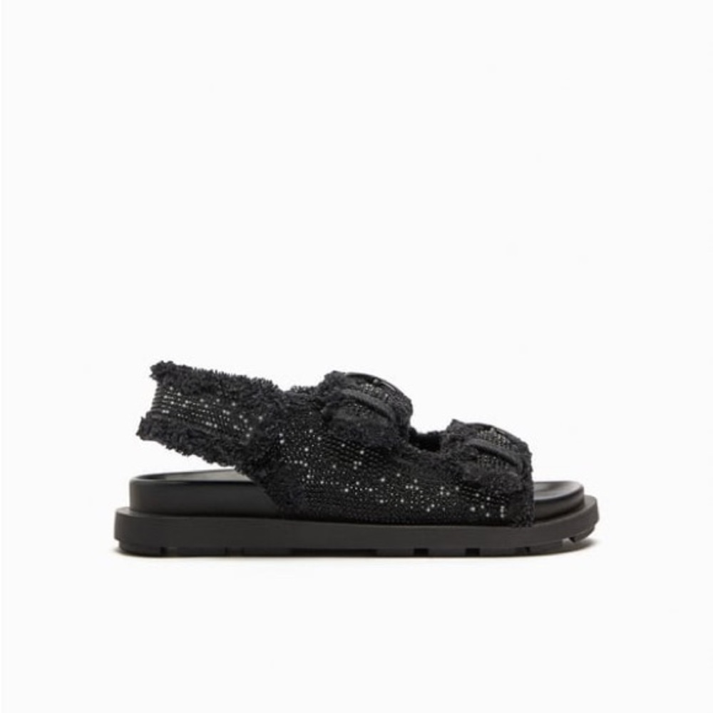 Zara RHINESTONE FLAT FABRIC SANDALS